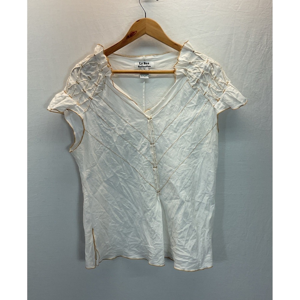 La Rea Collection Women's Sleeveless Ivory  Linen Top Size L Lagenlook Artsy‎